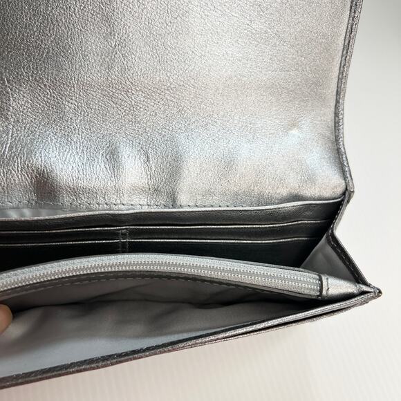 Coach Kristin Pewter Pebbled Leather Envelope Flap Wallet Organizer Checkbook - Picture 5 of 5